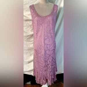 PROM SALE! Cameron Blake Mauve Embellished Metallic Tiered Silk Dress, Size 20